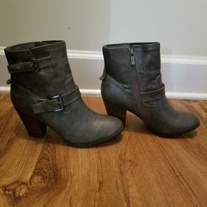 Grey wedge booties